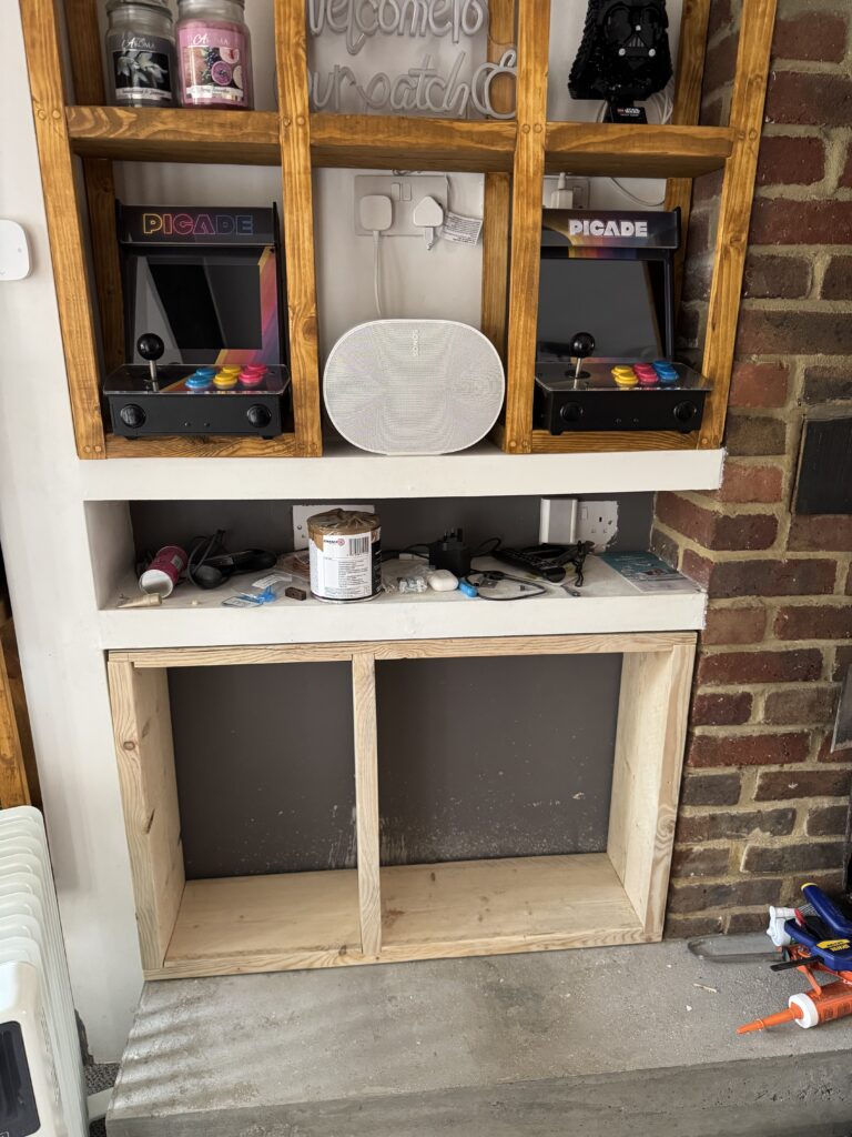 Test fit for the log store next to the log burner.